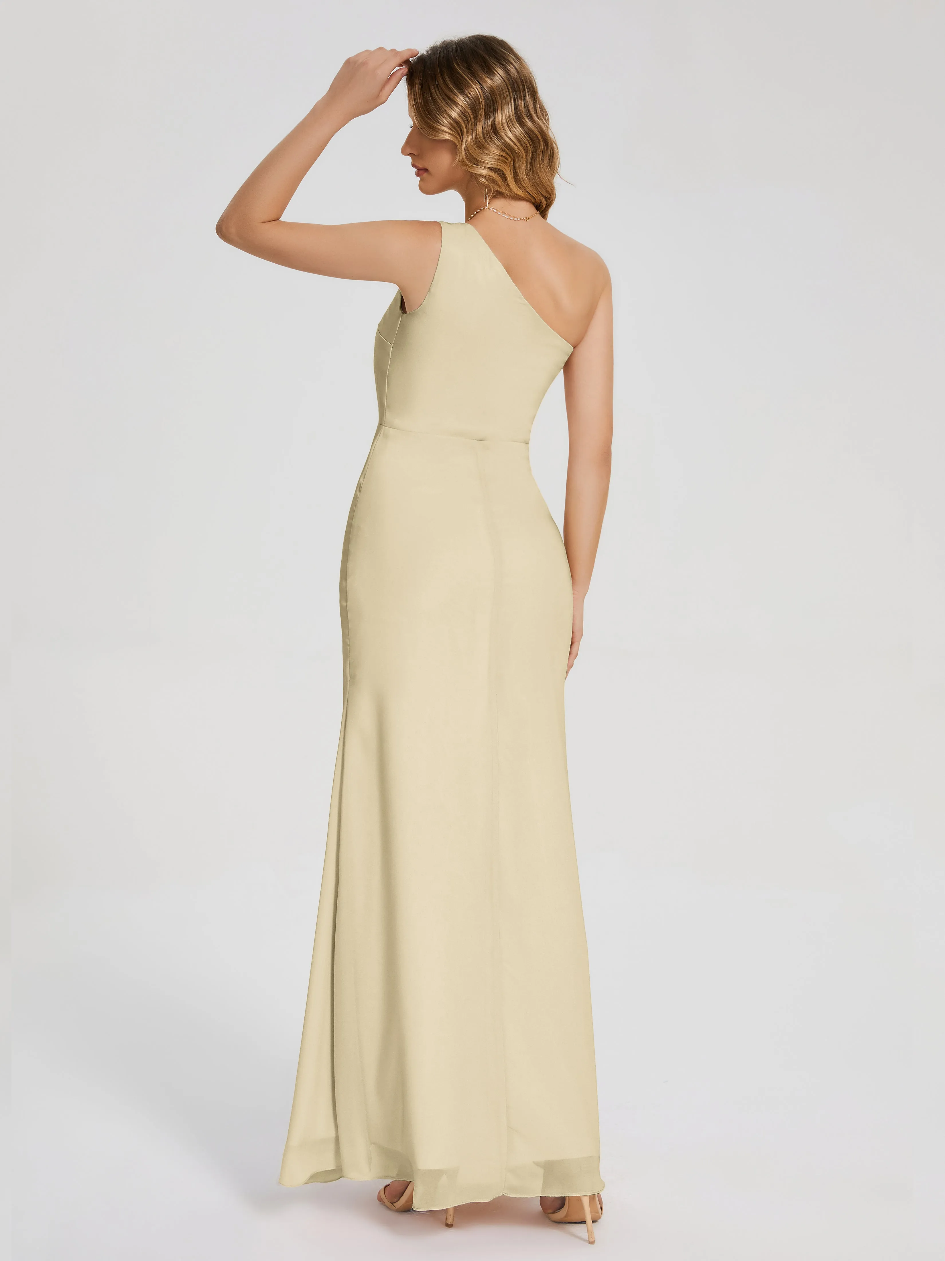 River Simple One Shoulder Split Chiffon Bridesmaid Dresses