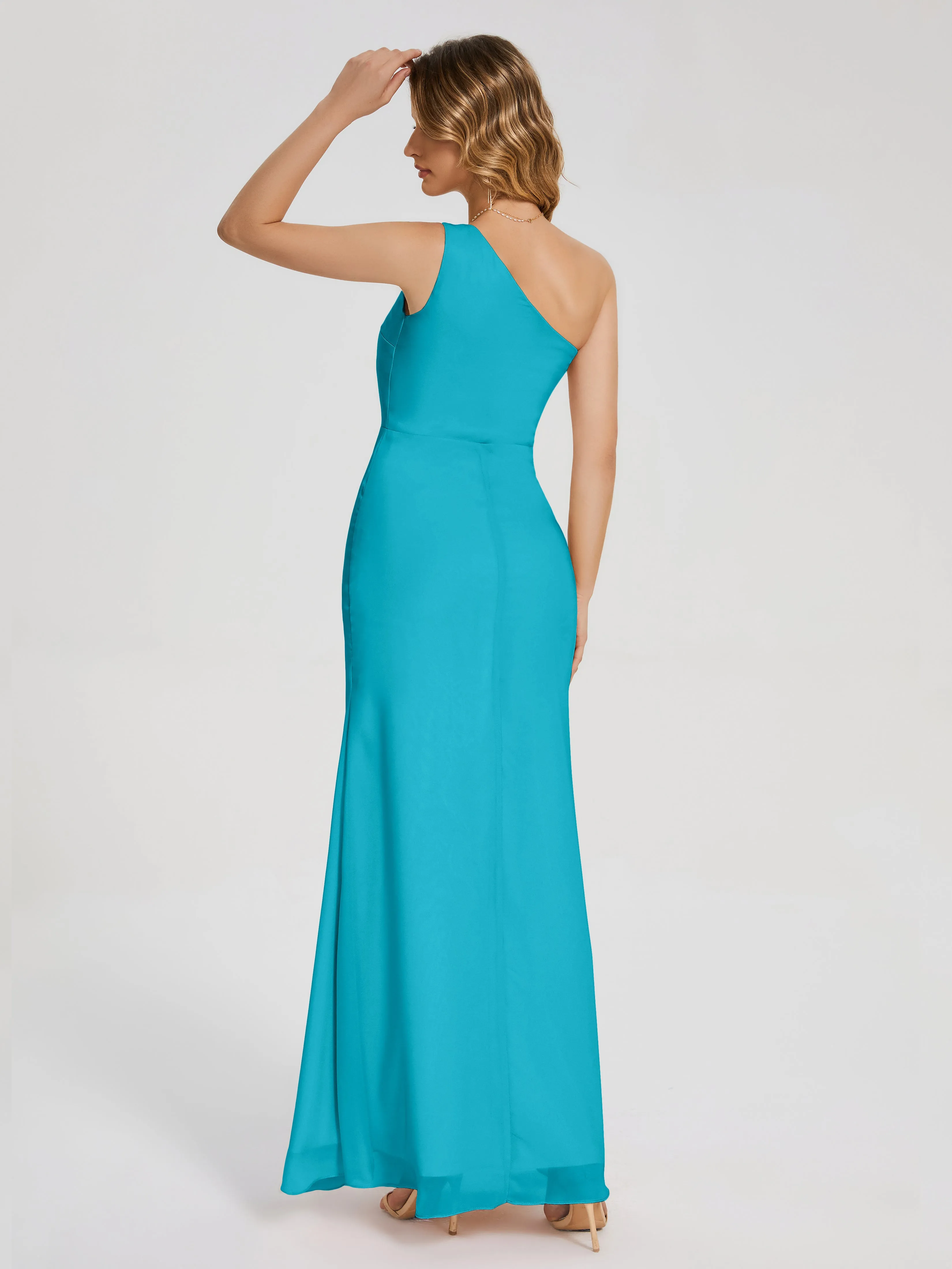 River Simple One Shoulder Split Chiffon Bridesmaid Dresses