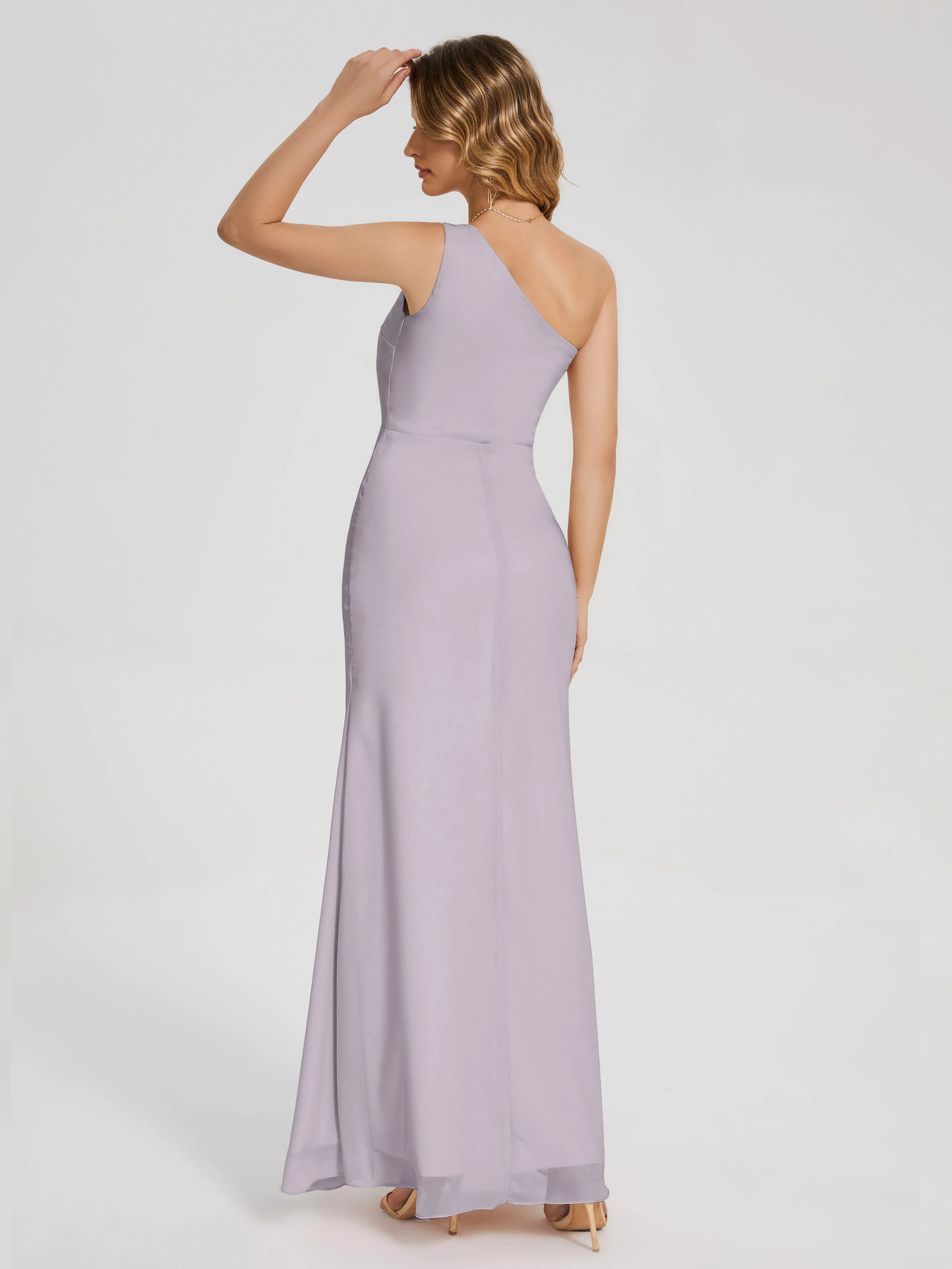 River Simple One Shoulder Split Chiffon Bridesmaid Dresses