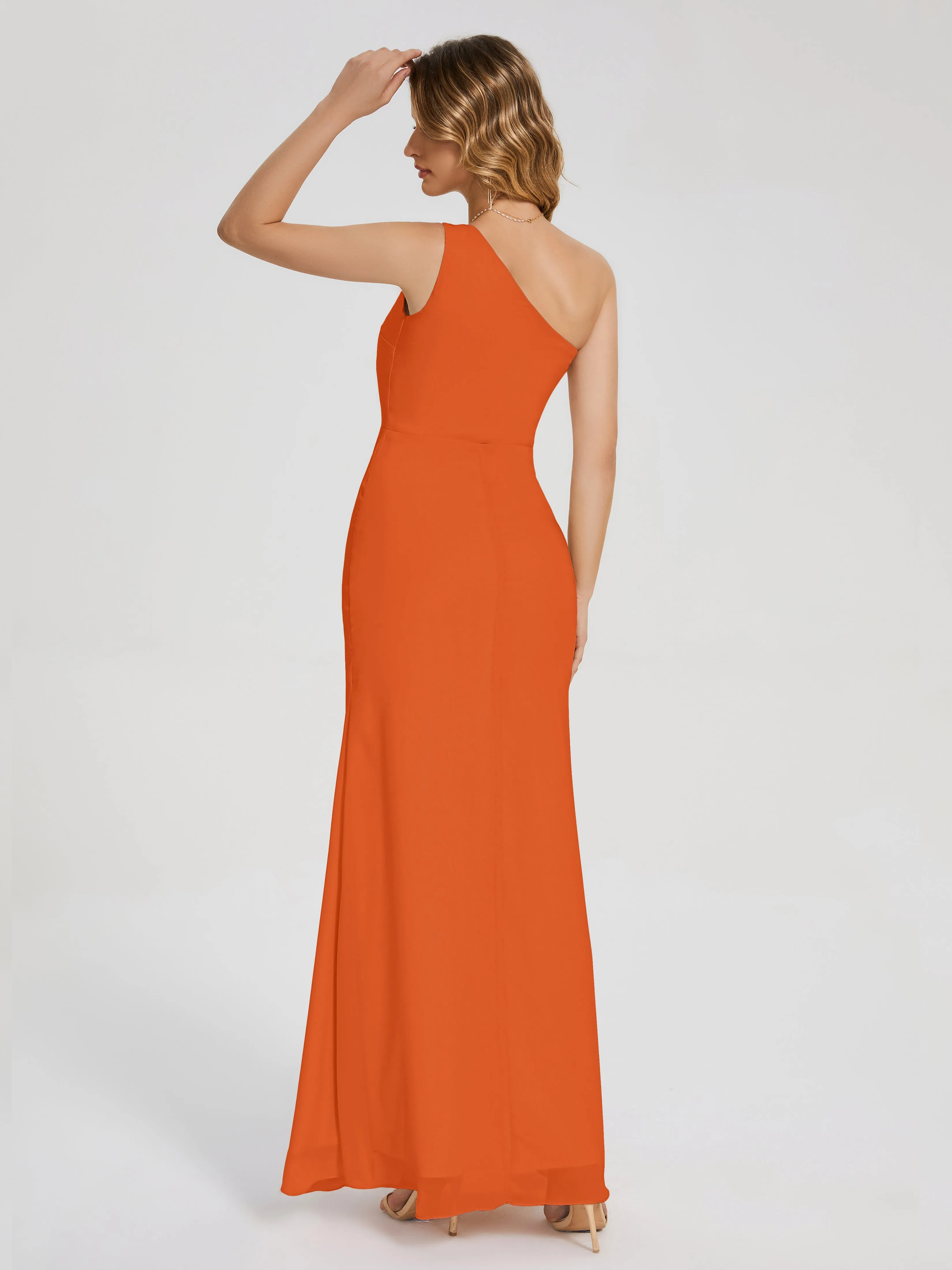 River Simple One Shoulder Split Chiffon Bridesmaid Dresses