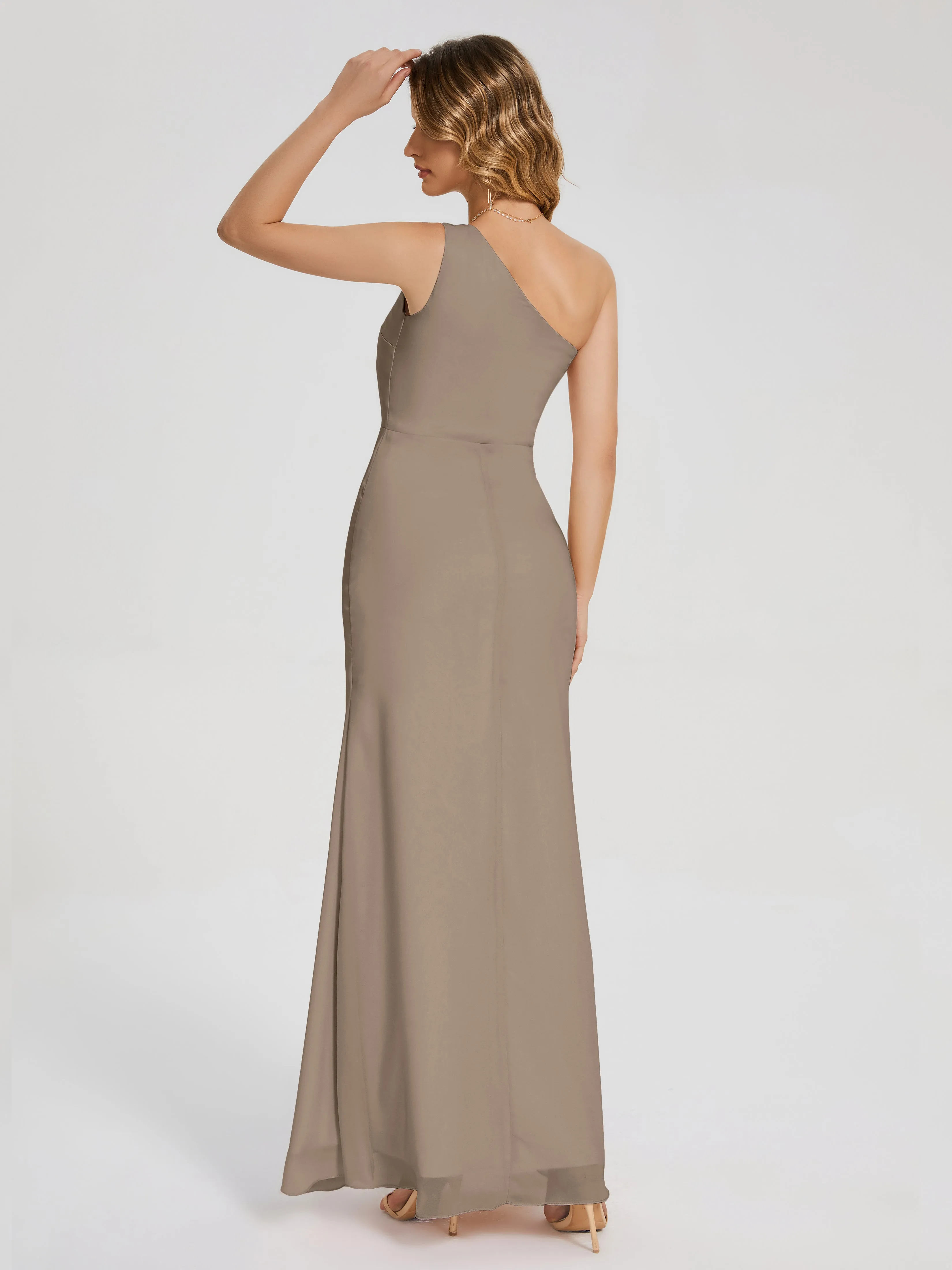 River Simple One Shoulder Split Chiffon Bridesmaid Dresses