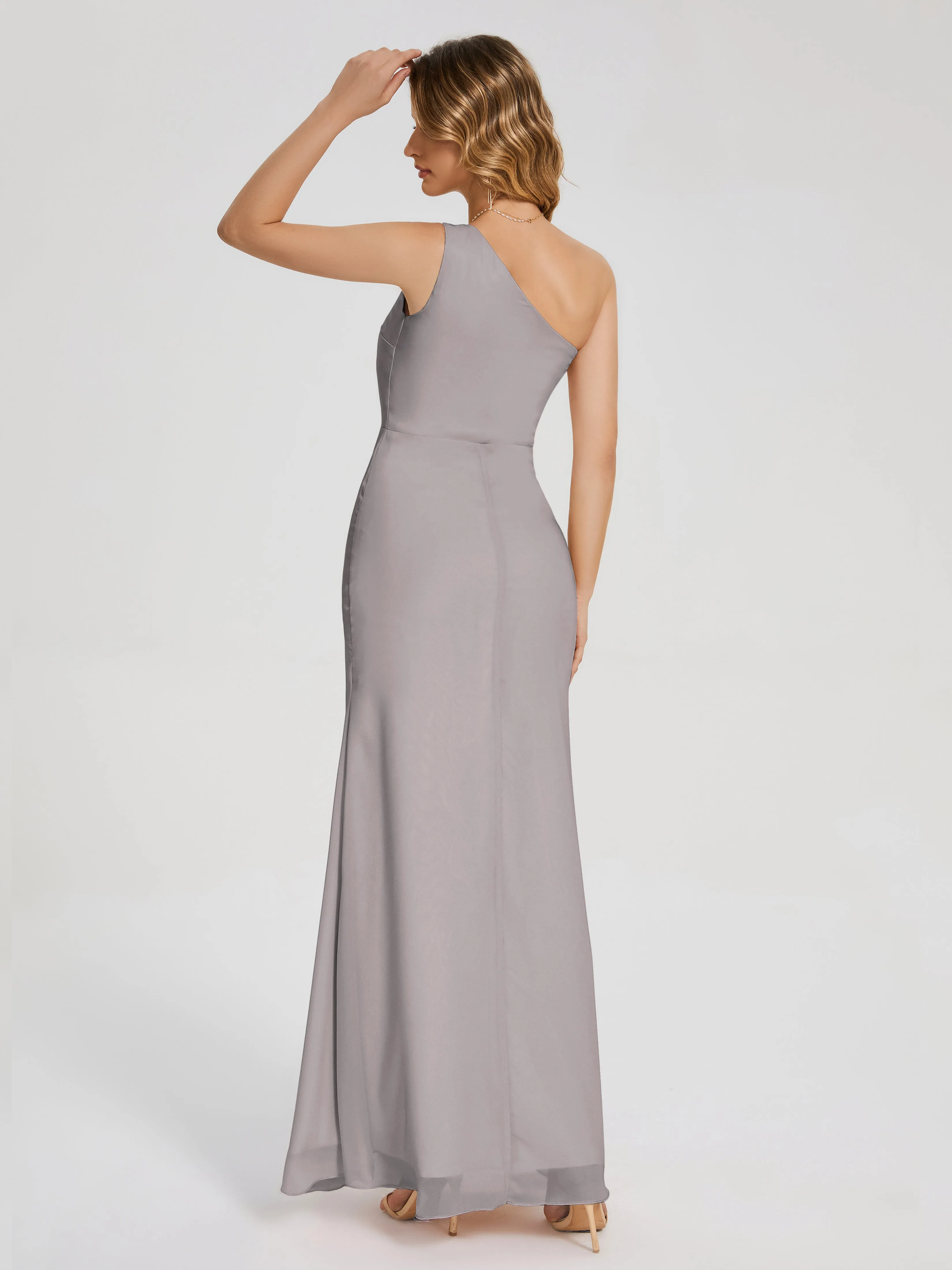 River Simple One Shoulder Split Chiffon Bridesmaid Dresses