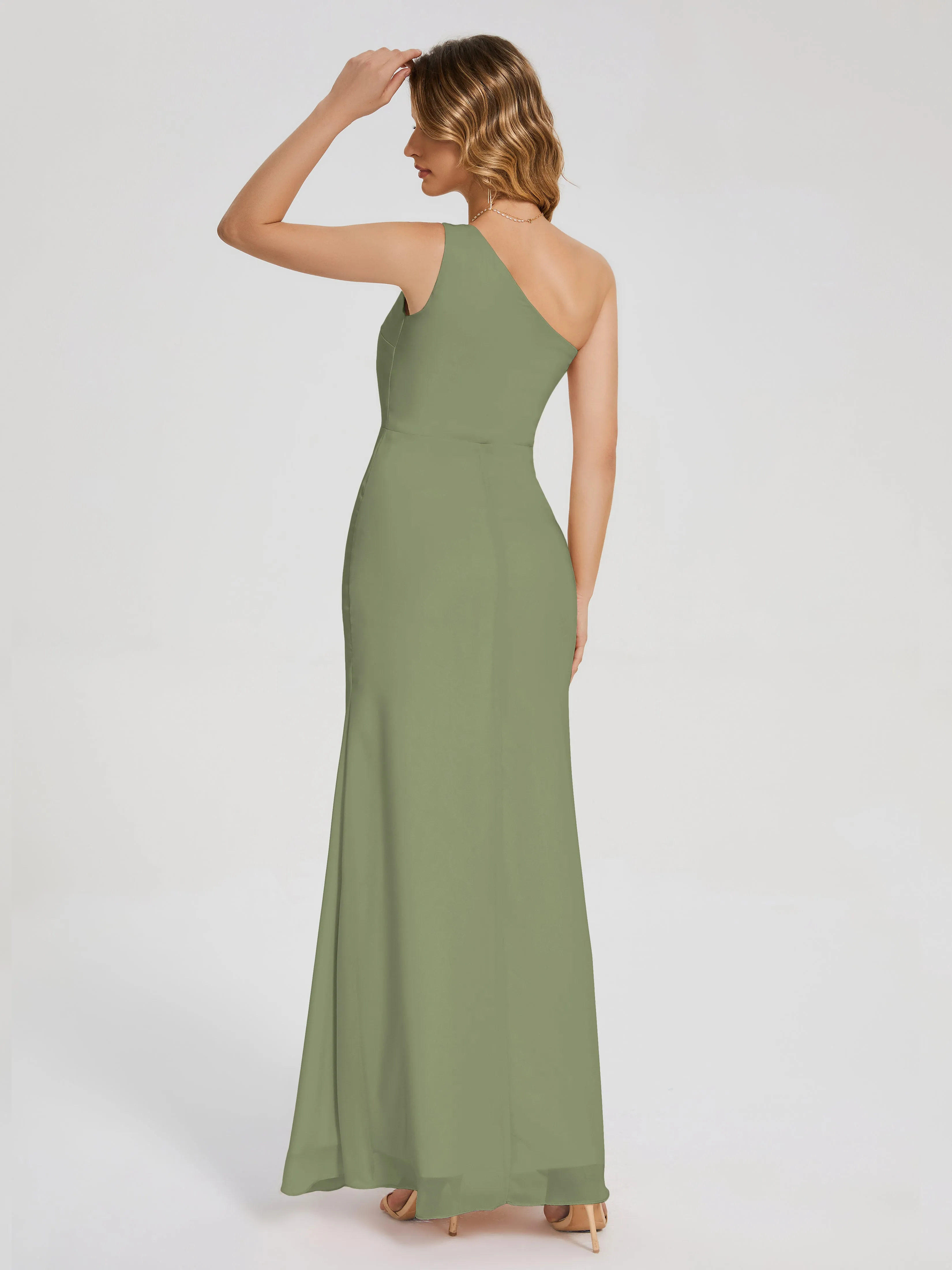 River Simple One Shoulder Split Chiffon Bridesmaid Dresses