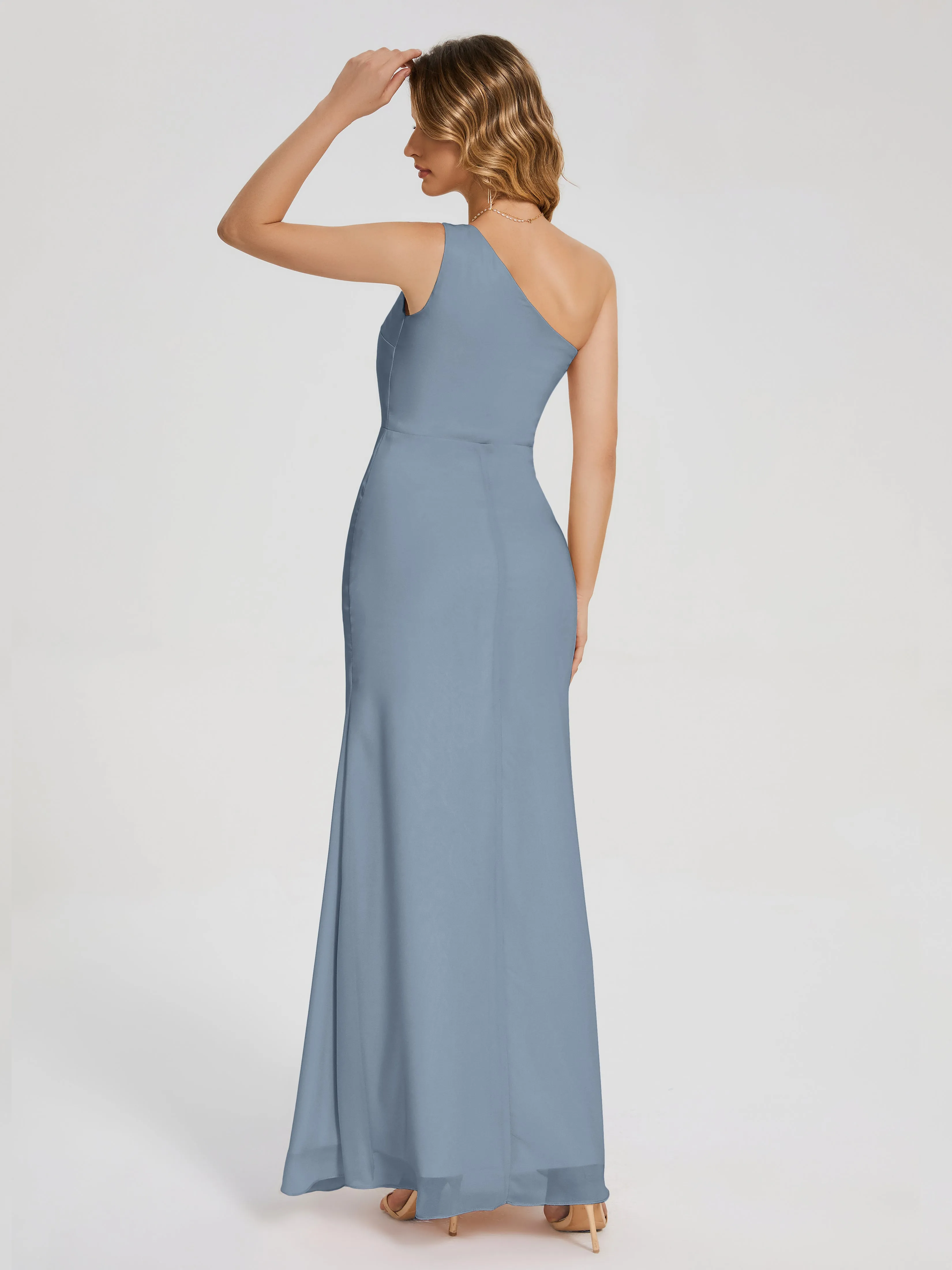 River Simple One Shoulder Split Chiffon Bridesmaid Dresses