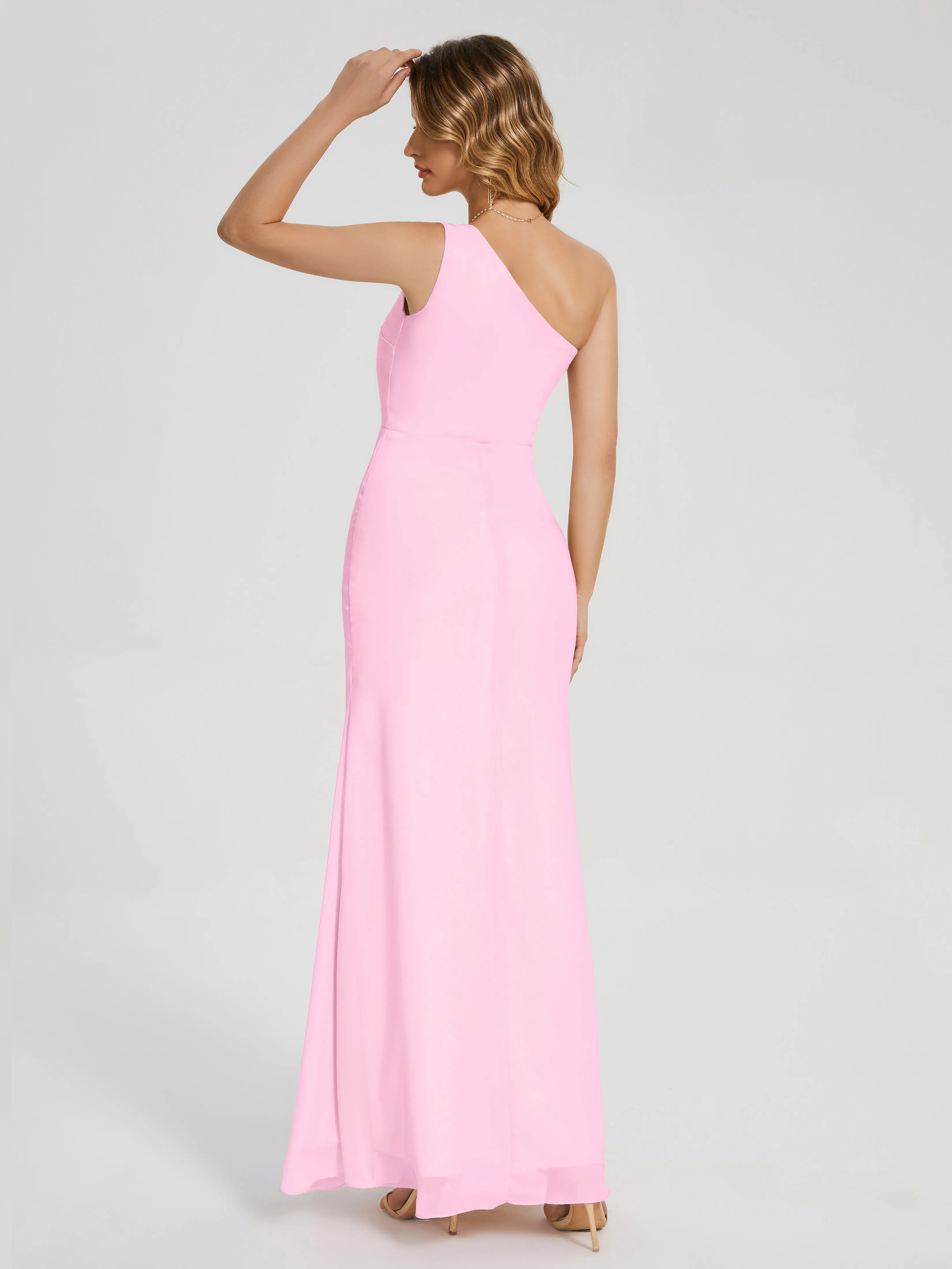 River Simple One Shoulder Split Chiffon Bridesmaid Dresses