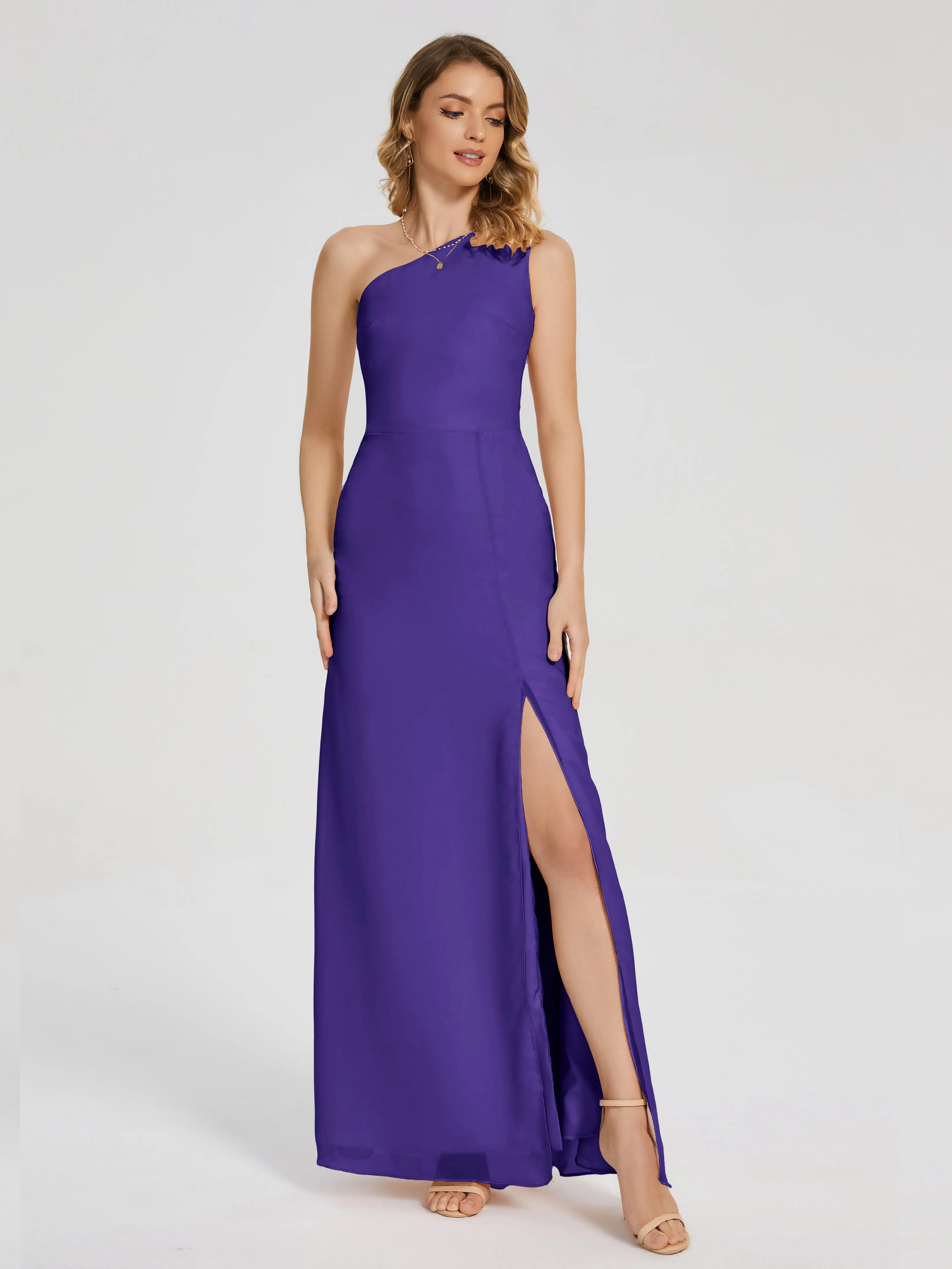 River Simple One Shoulder Split Chiffon Bridesmaid Dresses