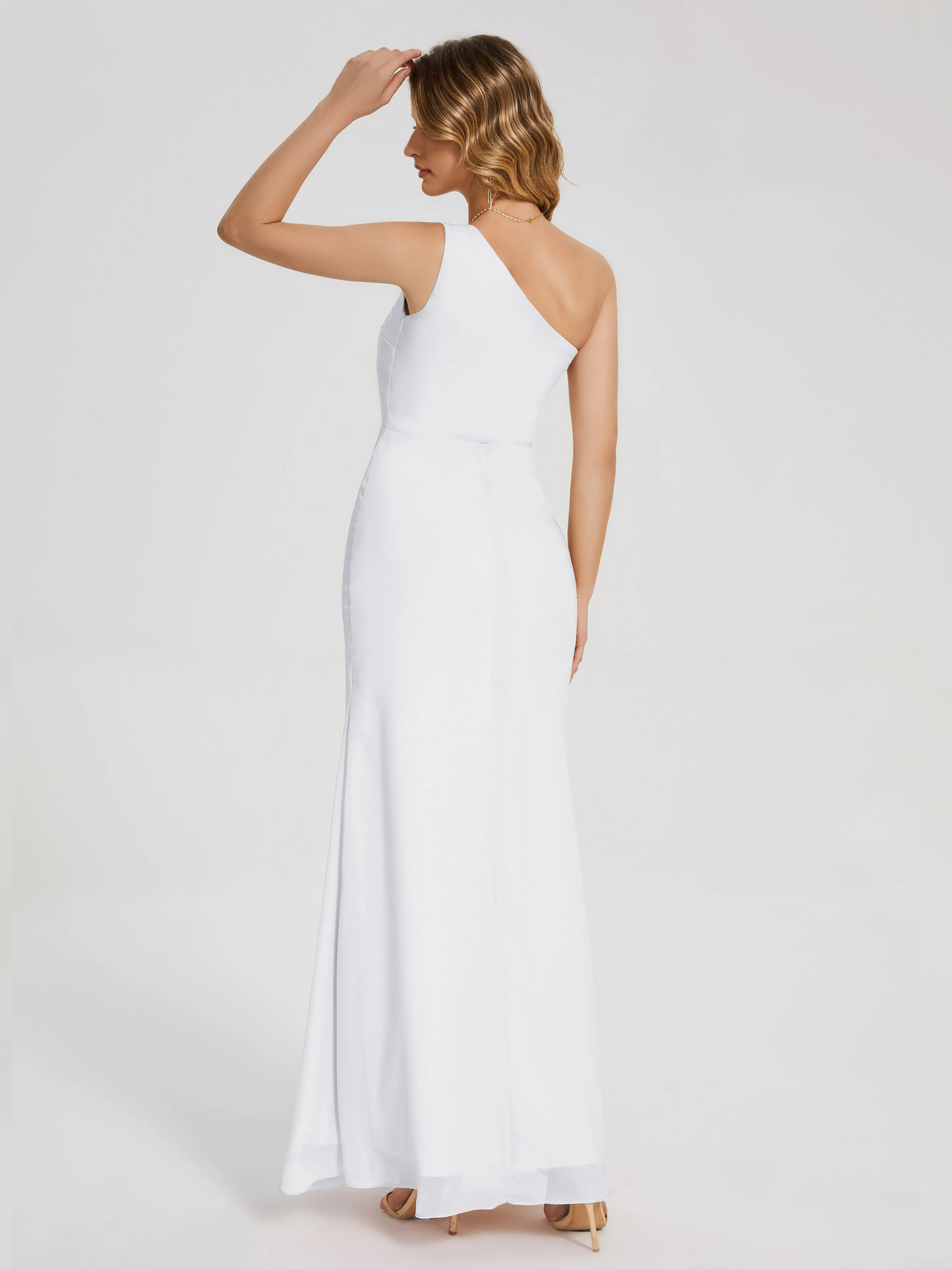 River Simple One Shoulder Split Chiffon Bridesmaid Dresses