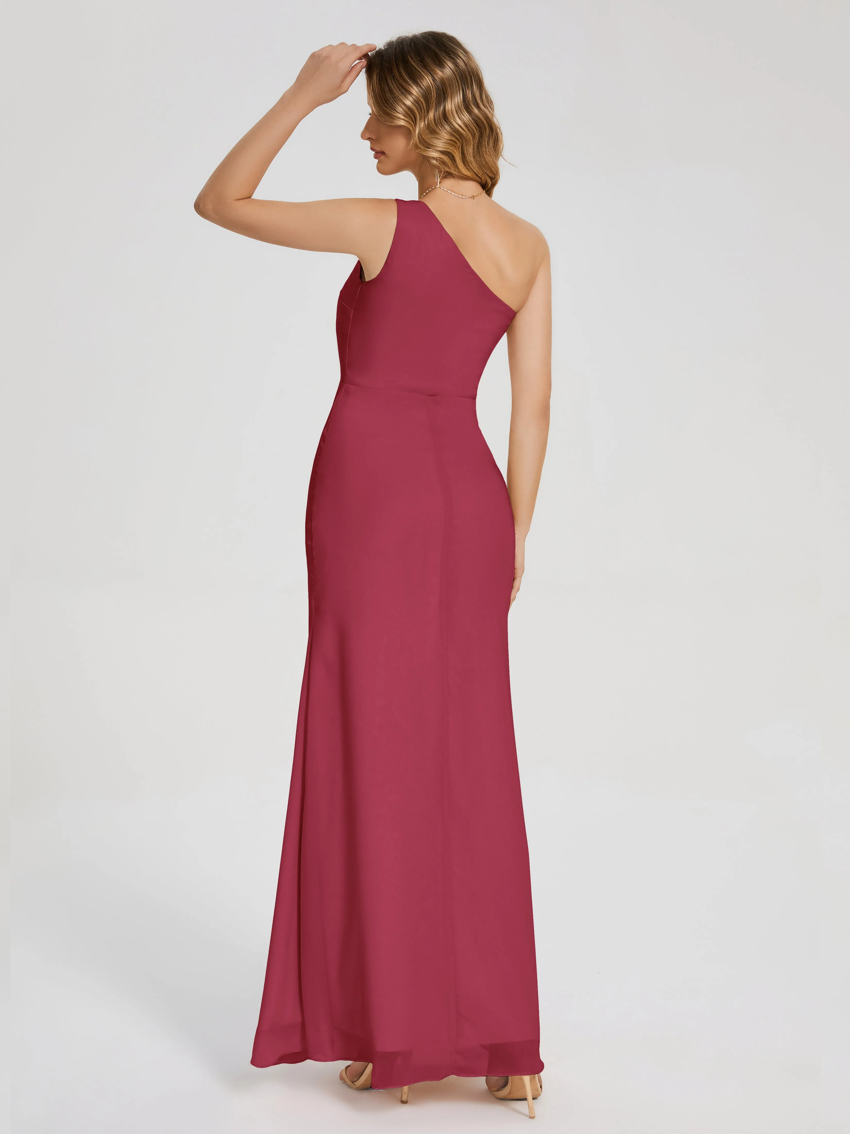 River Simple One Shoulder Split Chiffon Bridesmaid Dresses