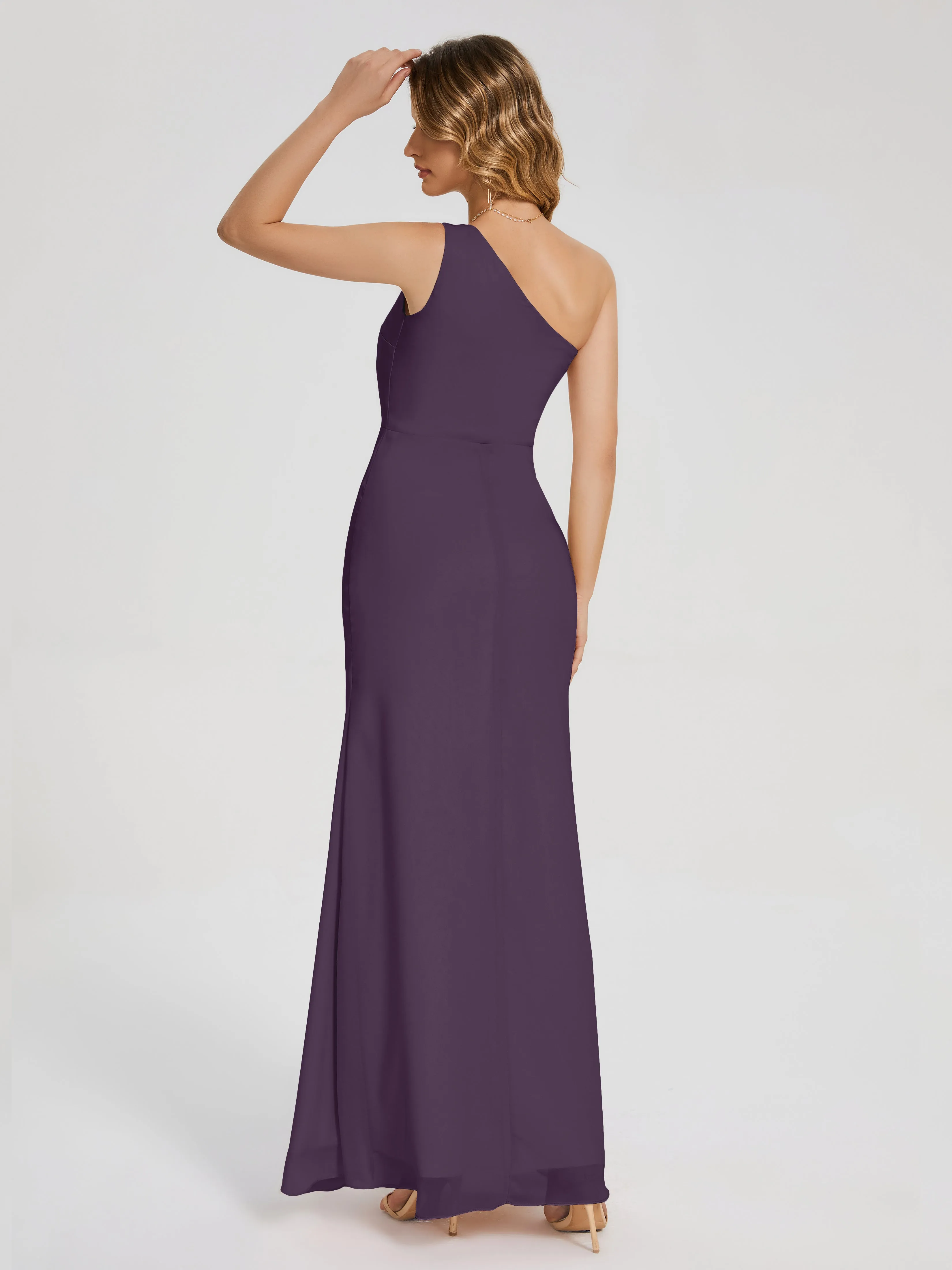 River Simple One Shoulder Split Chiffon Bridesmaid Dresses