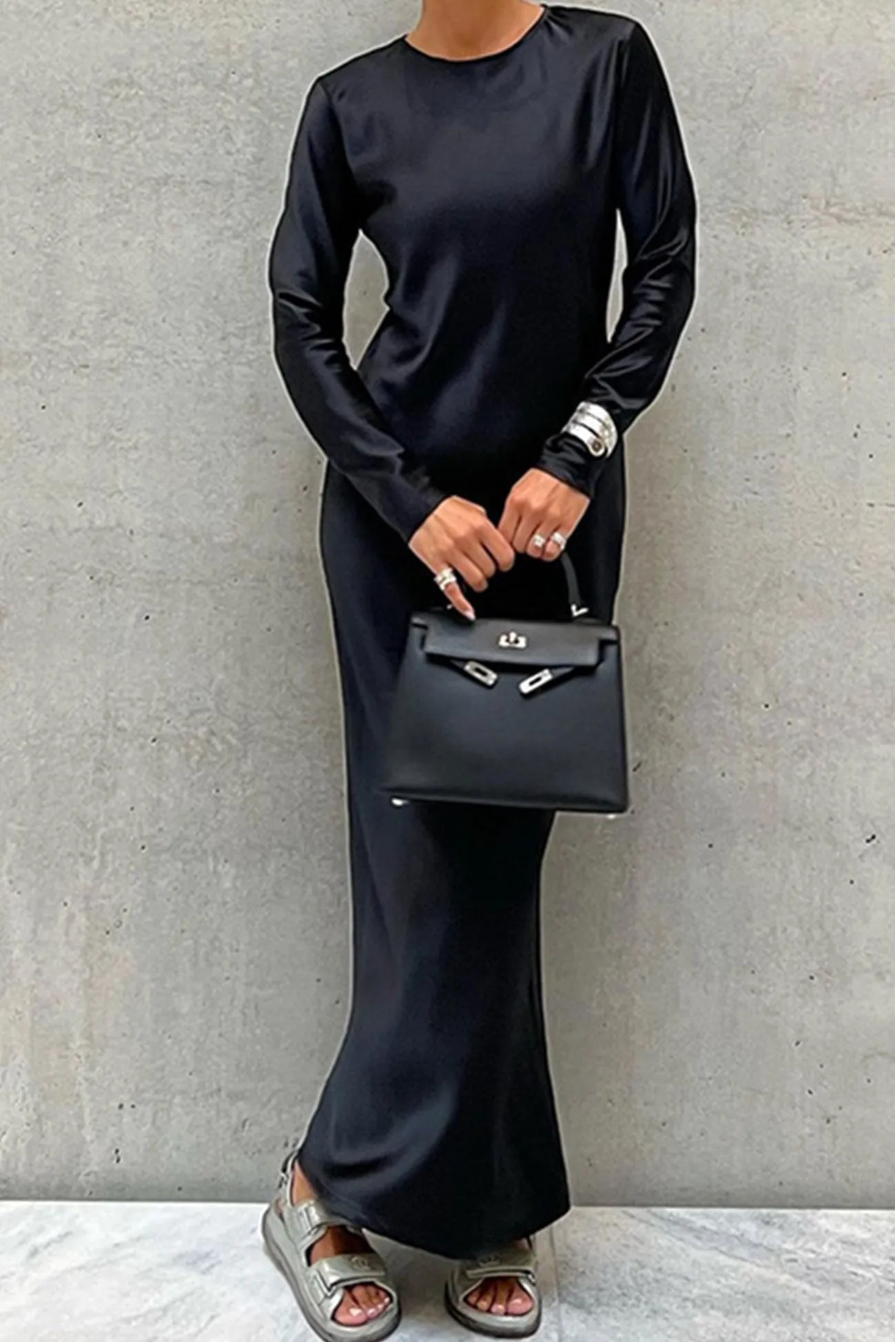 Satin Crew Neck Maxi Dress