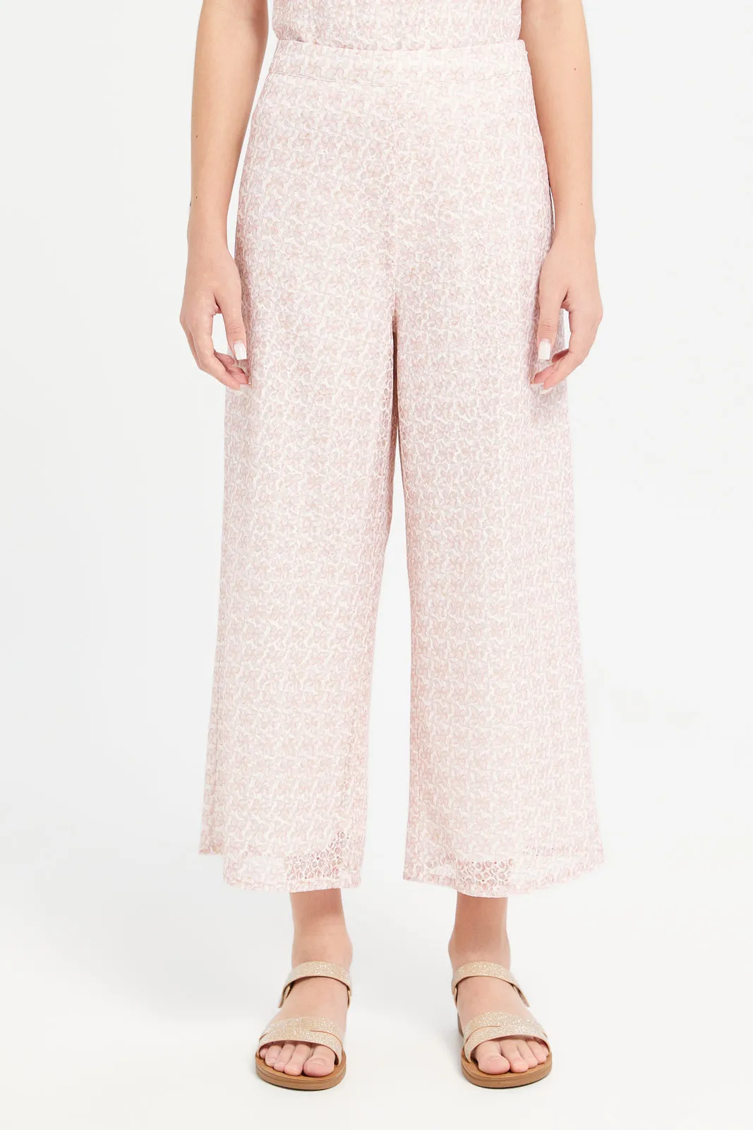 Senior Girls Pink Lace Culotte Pants