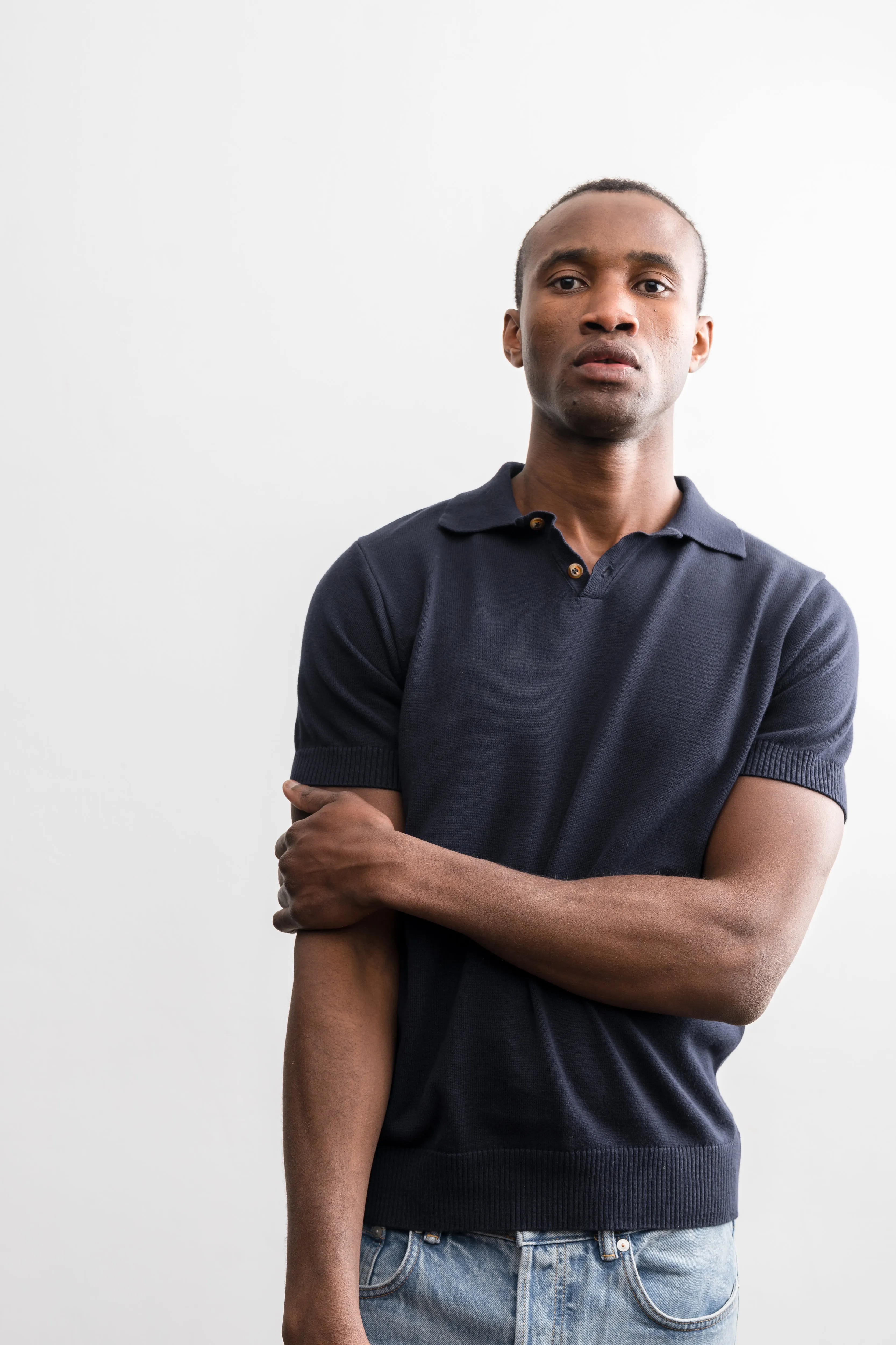 Short Sleeve Knit polo Dark blue