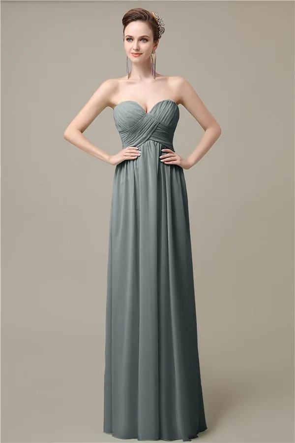 Simple A-line Sweetheart Chiffon Floor-Length Long Bridesmaid Dresses