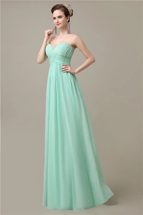 Simple A-line Sweetheart Chiffon Floor-Length Long Bridesmaid Dresses