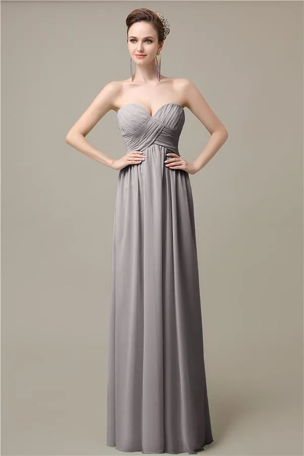 Simple A-line Sweetheart Chiffon Floor-Length Long Bridesmaid Dresses