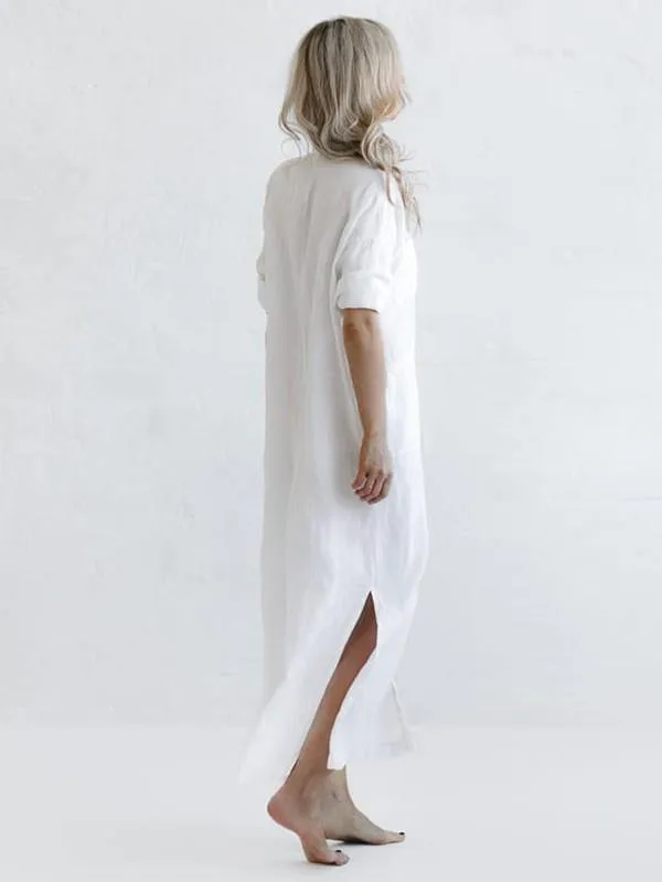 Simple Split-Side Lapel Long Shirt Dress