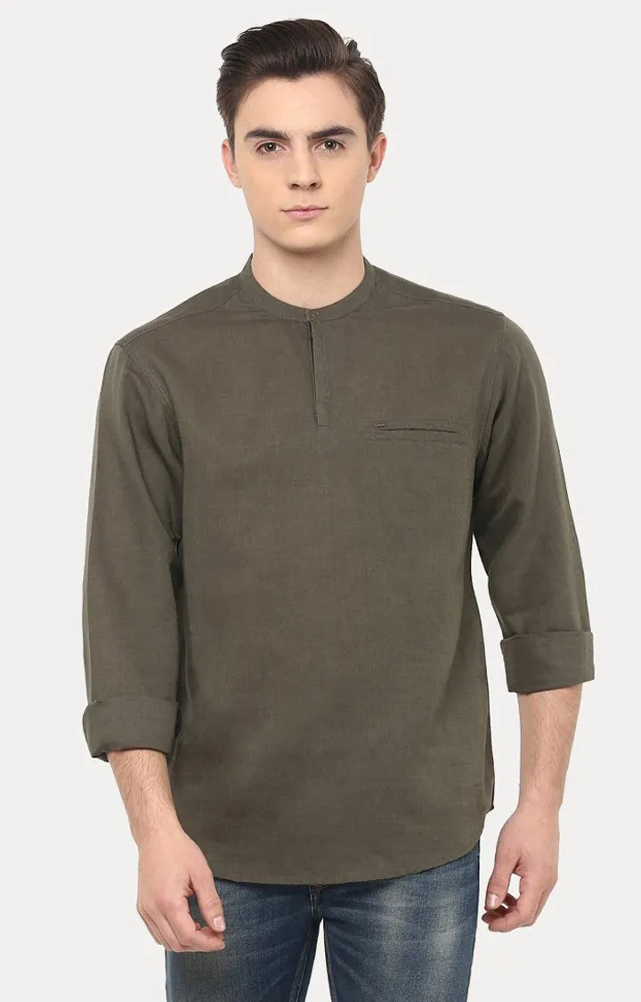 Spykar Men'S Green Cotton Solid Casual Shirts