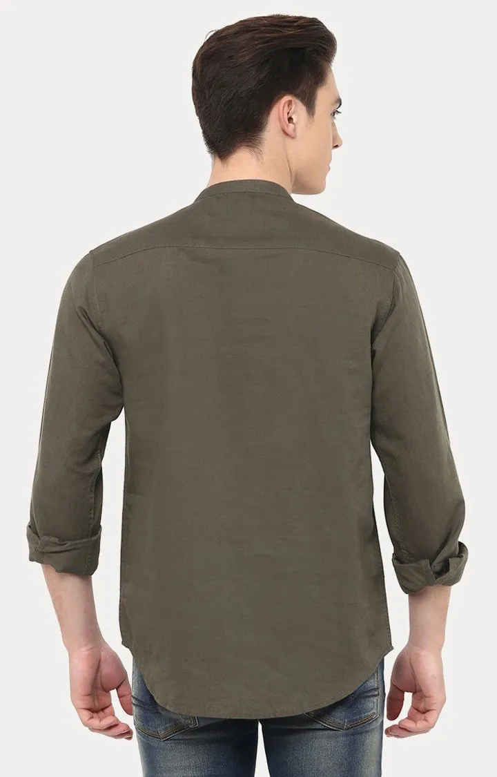 Spykar Men'S Green Cotton Solid Casual Shirts