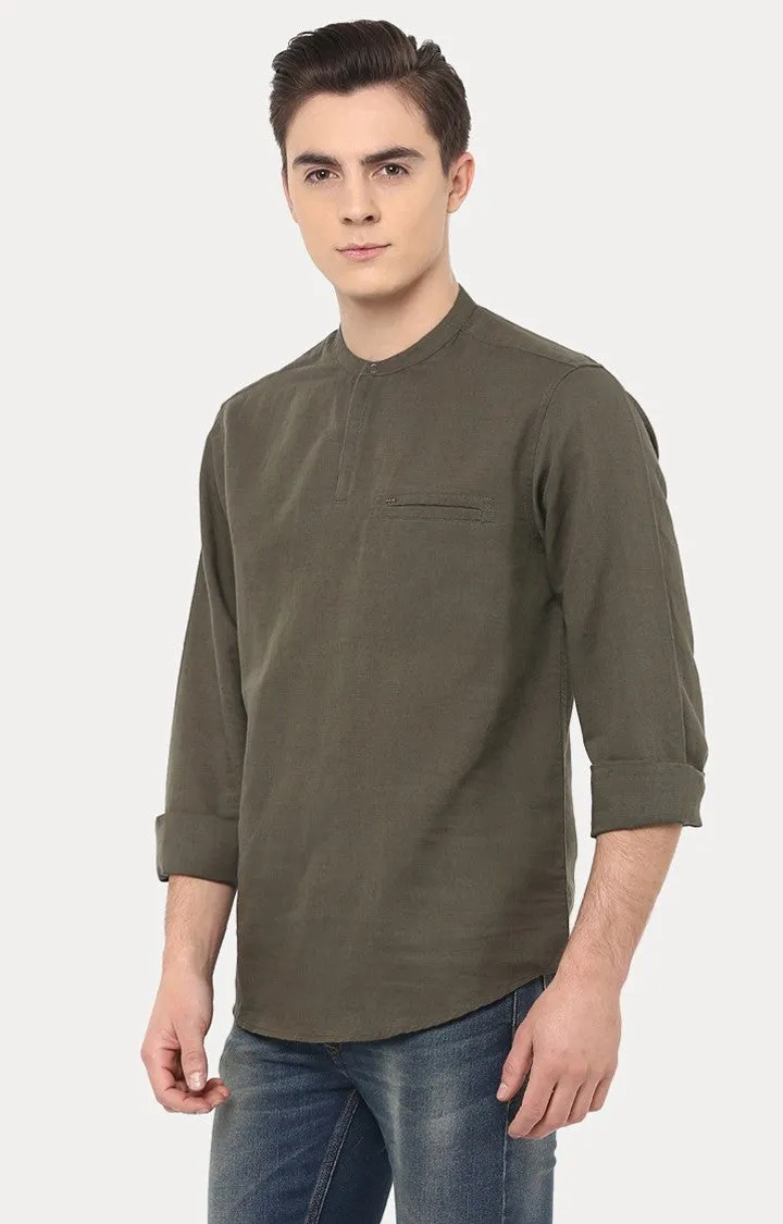 Spykar Men'S Green Cotton Solid Casual Shirts