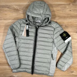 Stone Island Loom Woven Chambers Nylon Down-TC Hooded Jacket in Grey