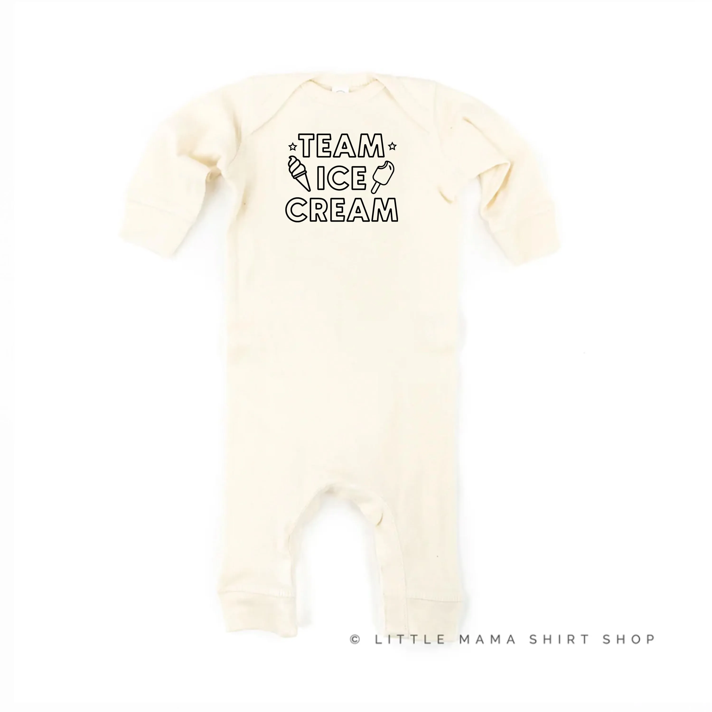 TEAM ICE CREAM - Single Cone on Back - One Piece Baby Sleeper