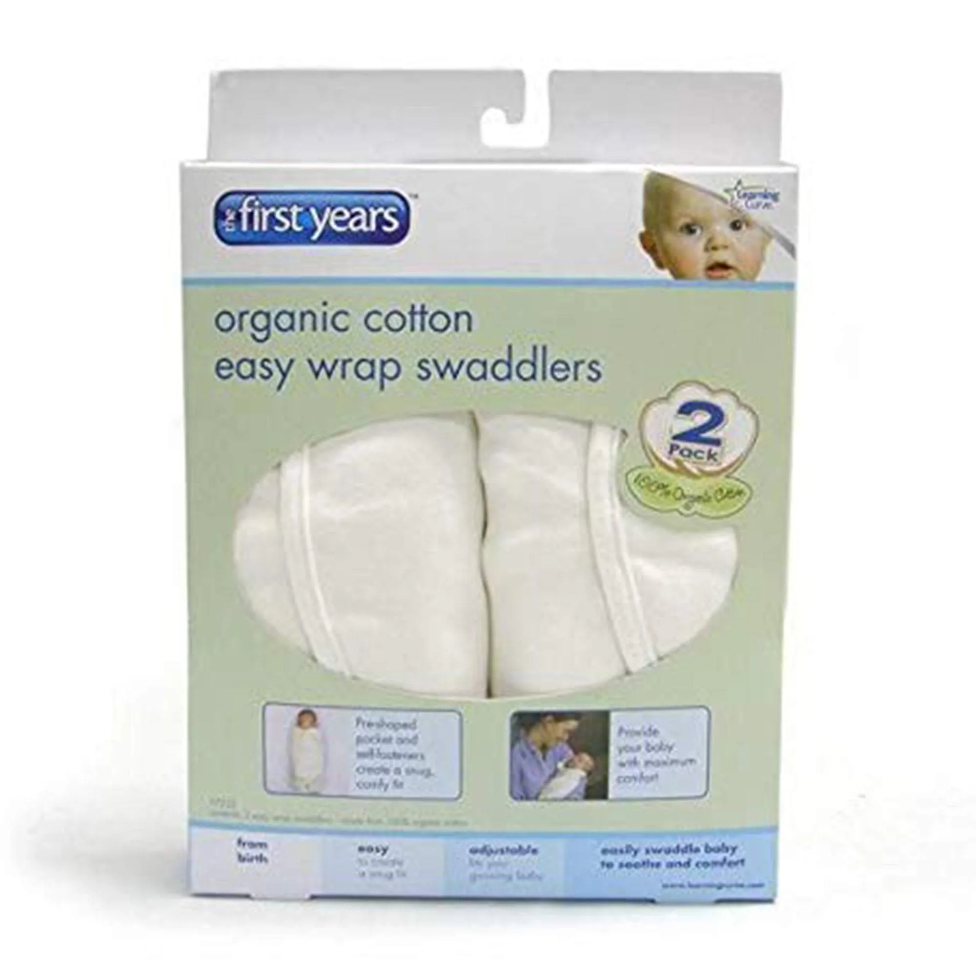 The First Years 2 Pk Swaddler Organic Cotton White || Birth  to 24months