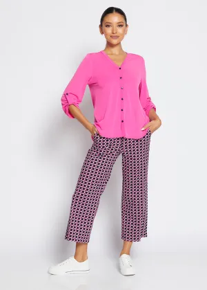 Ticket printed bengaline culottes in Pink Lattice