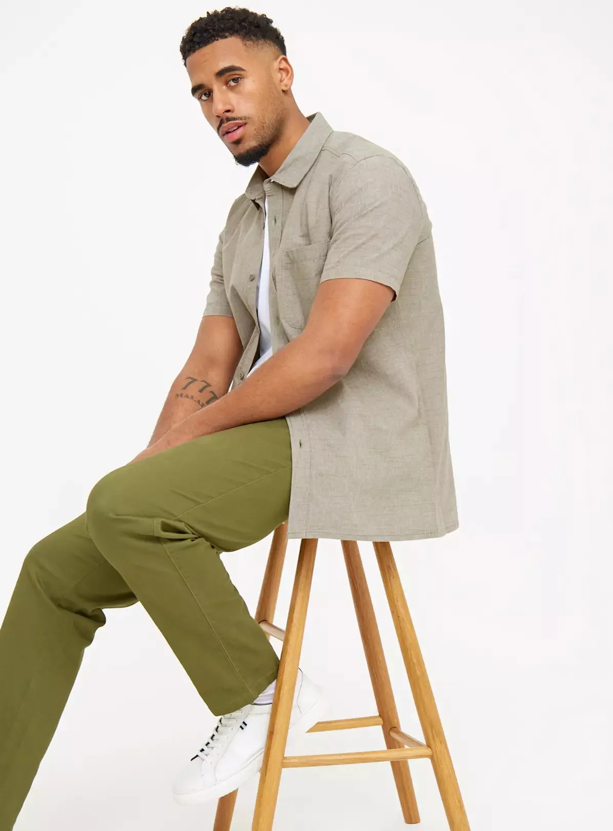 Tu Khaki Chambray Short Sleeve Mens Shirt