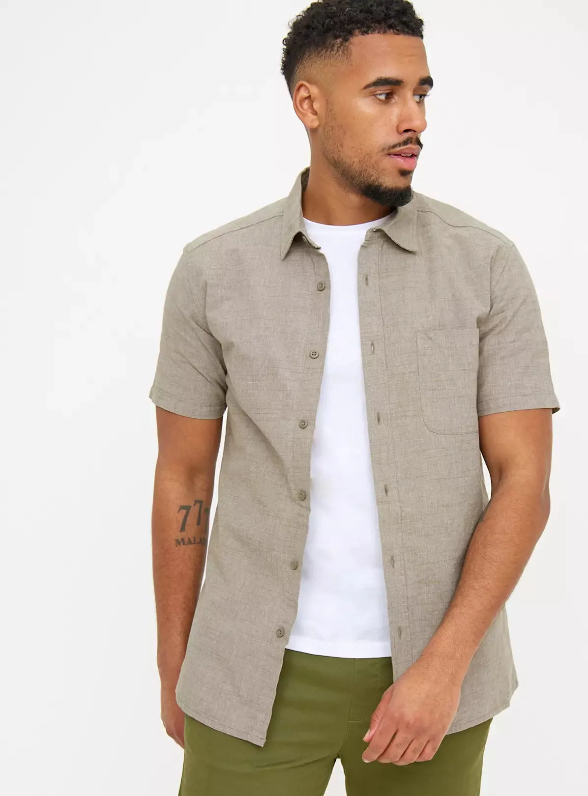 Tu Khaki Chambray Short Sleeve Mens Shirt