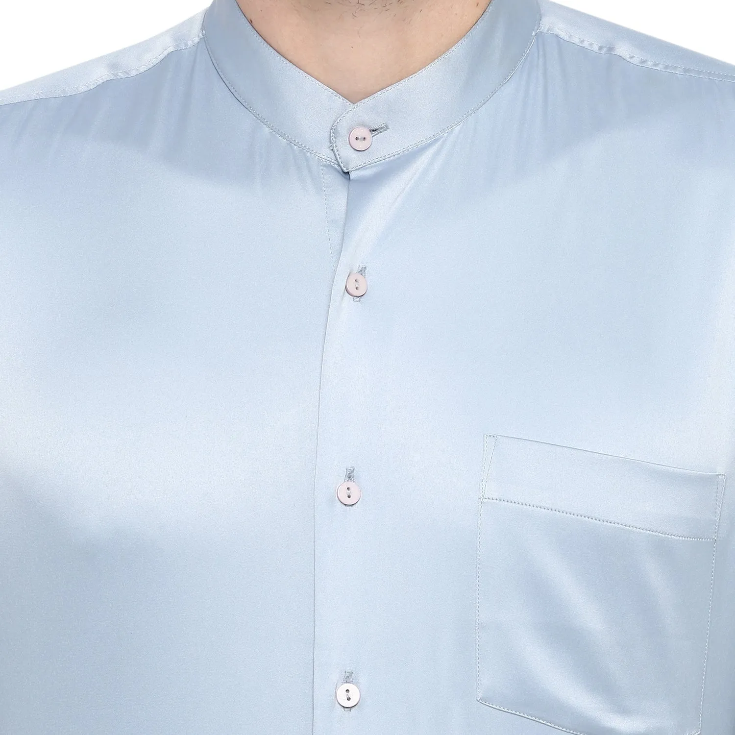 Turtle Men Sky Blue Satin Solid Regular Fit Shirts